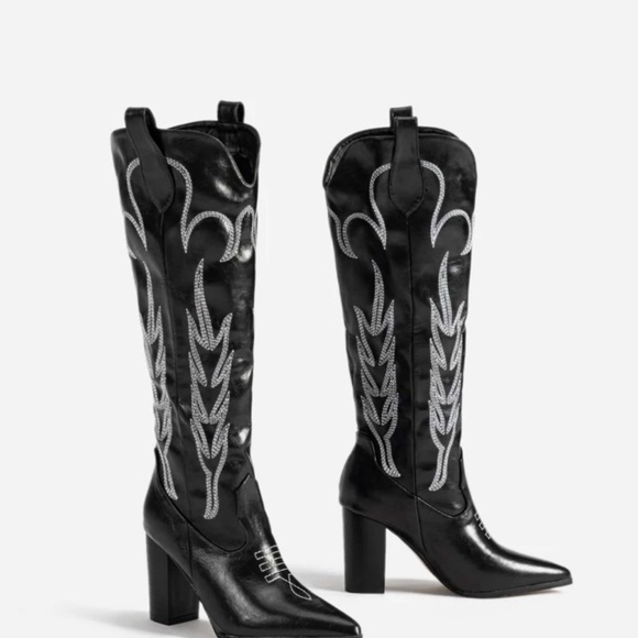NEW🔥 Embroidered Black Cowboy Cowgirl Western Boots - Picture 5 of 7